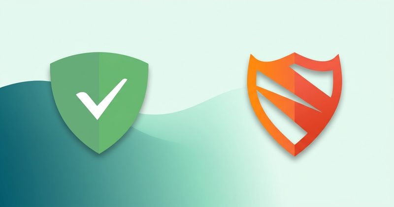 AdGuard and Blokada marks side by side on a clean AndroidScroll cover