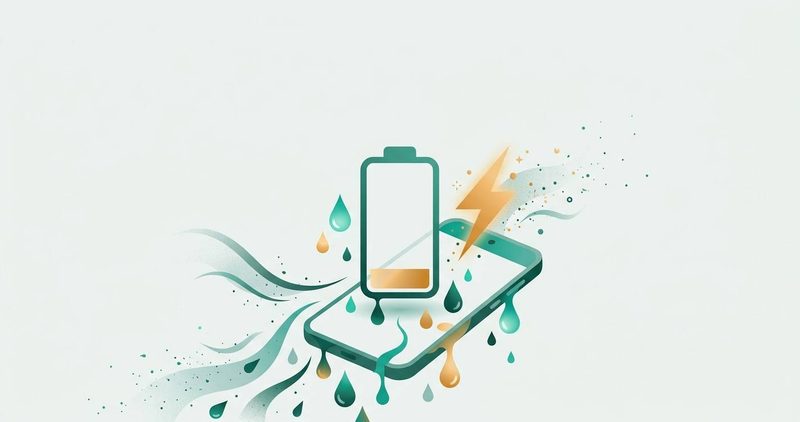 Illustration: phone with a fast-draining battery and the usage culprits behind it