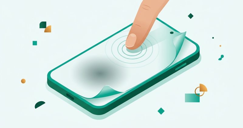 Illustration: Android phone with a tap ripple, a blurred dead zone and a screen protector peeling at both corners