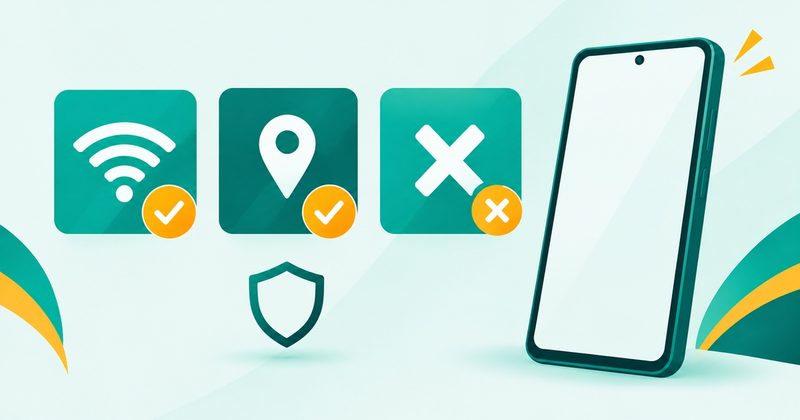 Illustration: Android phone with a shield split into two use cases - public Wi-Fi and geo-blocked content - and an amber X over anonymity and home browsing