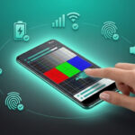 Android phone being tested with diagnostic screen and hardware checks like battery camera and connectivity