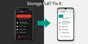 Android storage full warning compared to cleaned phone with free space