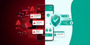 Android phone infected with malware vs protected phone with security shield